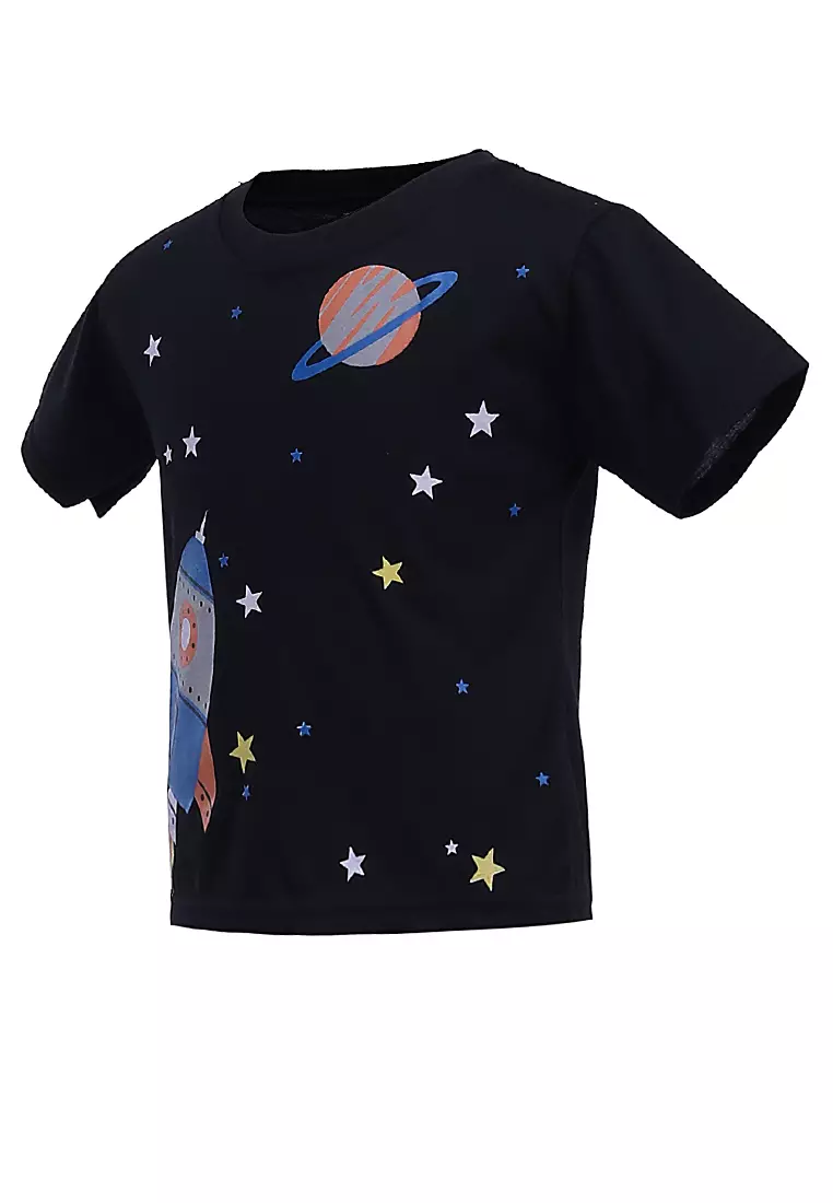 Timothy Kaos Kasual Anak Laki-laki Motif Rocket Kids T-shirt Lengan Pendek Material Cotton ORIGINAL - Black