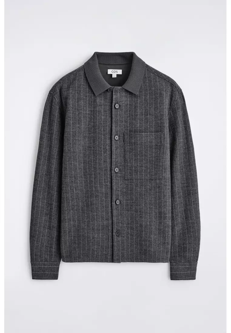RELAXED PINSTRIPED WOOL-BLEND JERSEY SHIRT