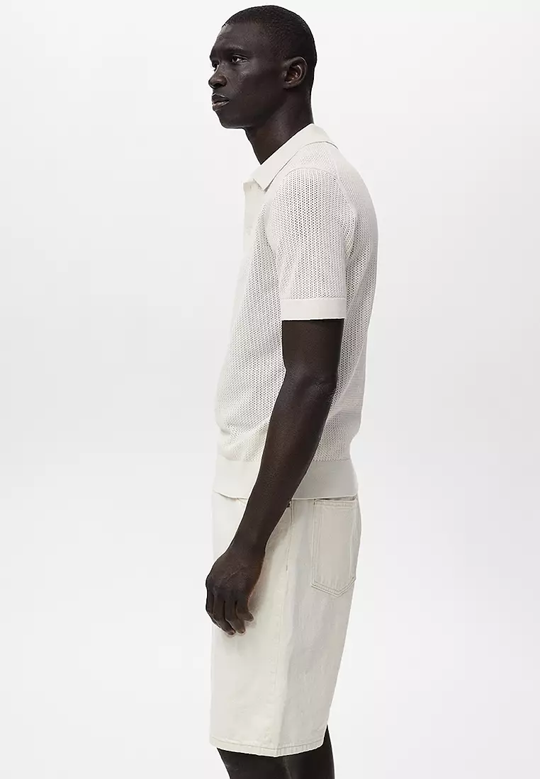 Openwork Knitted Cotton Polo Shirt