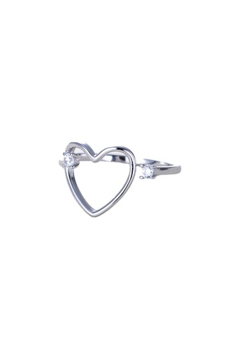 ZITIQUE silver Women's Korean Style Hollowed Heart Open Ring - Silver CB4C2AC40F525FGS_1