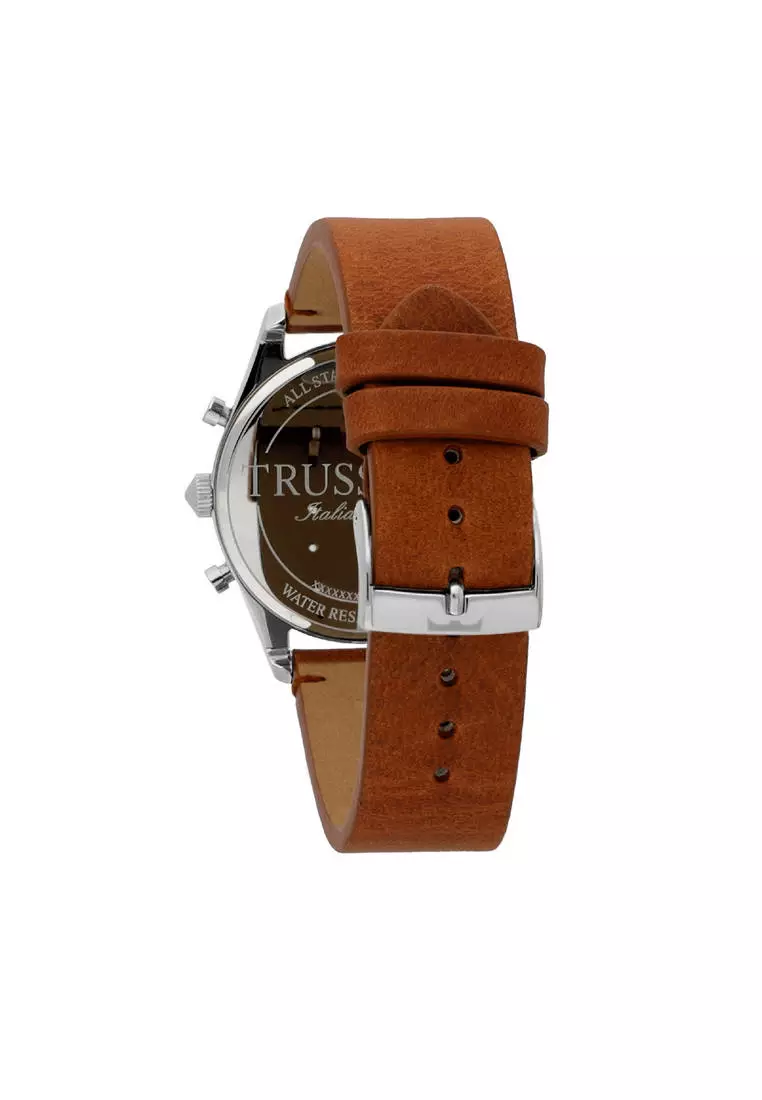【2 Years Warranty】Trussardi T-Genus 40mm Brown Leather Men's Chronograph Quartz Watch R2471613004