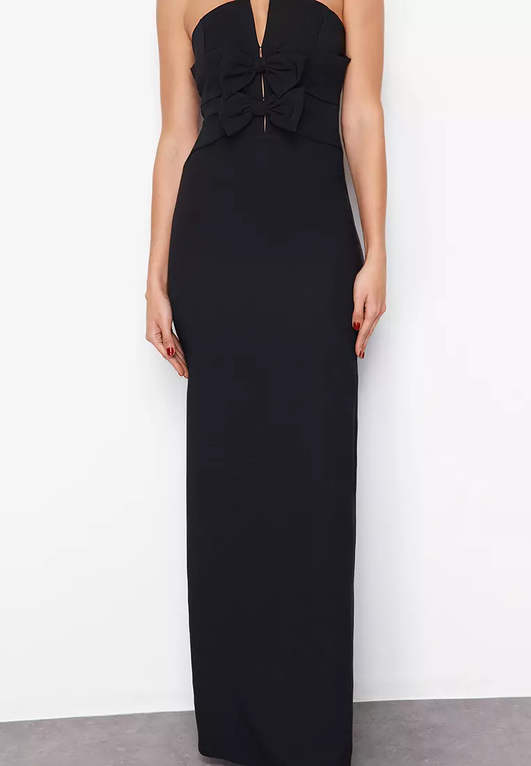 Black Woven Chic Evening & Graduation New Year's Dress