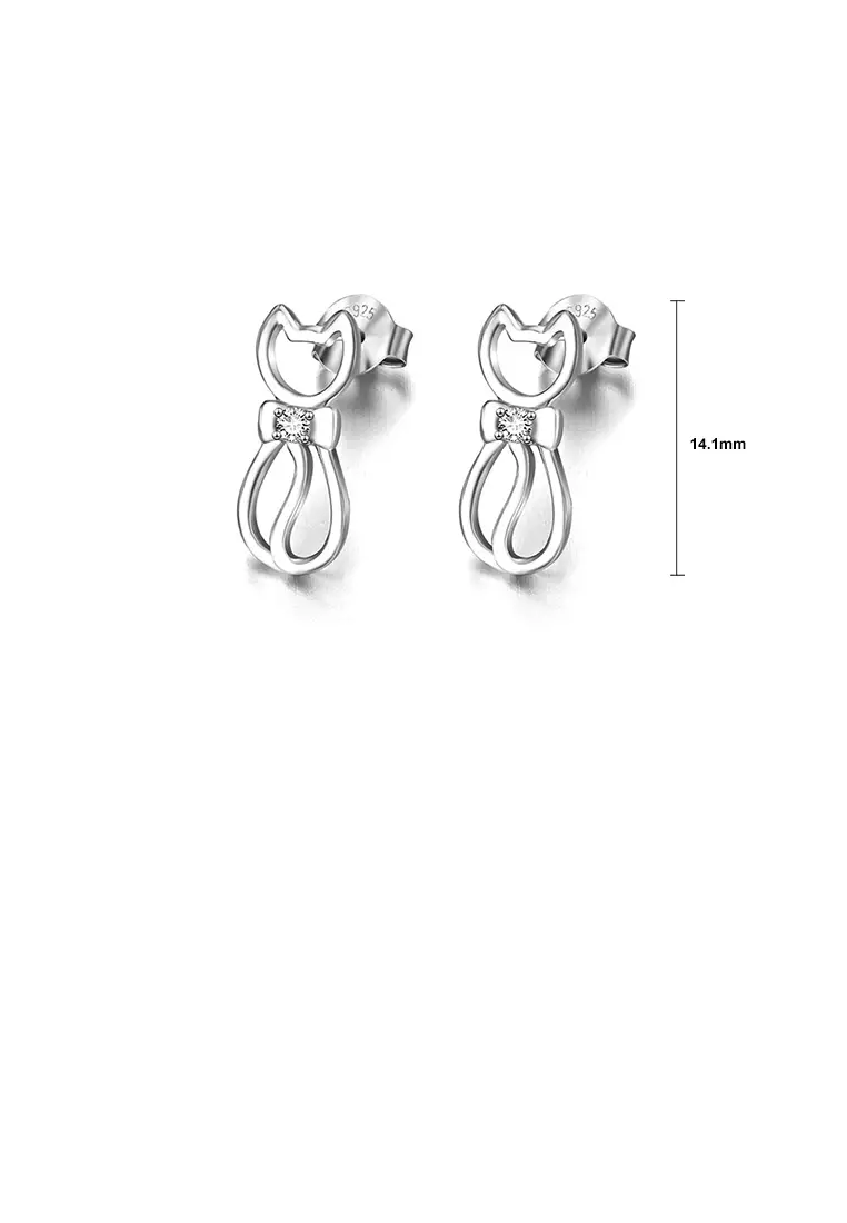 Buy Glamorousky 925 Sterling Silver Simple Cute Cat Stud Earrings