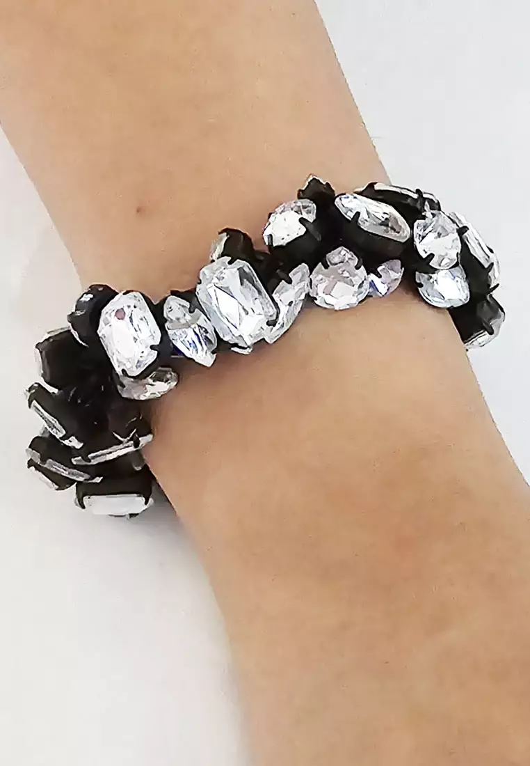 Aksesoris Wanita Aurora Diamante Bracelet Gelang Wanita Black & Silver