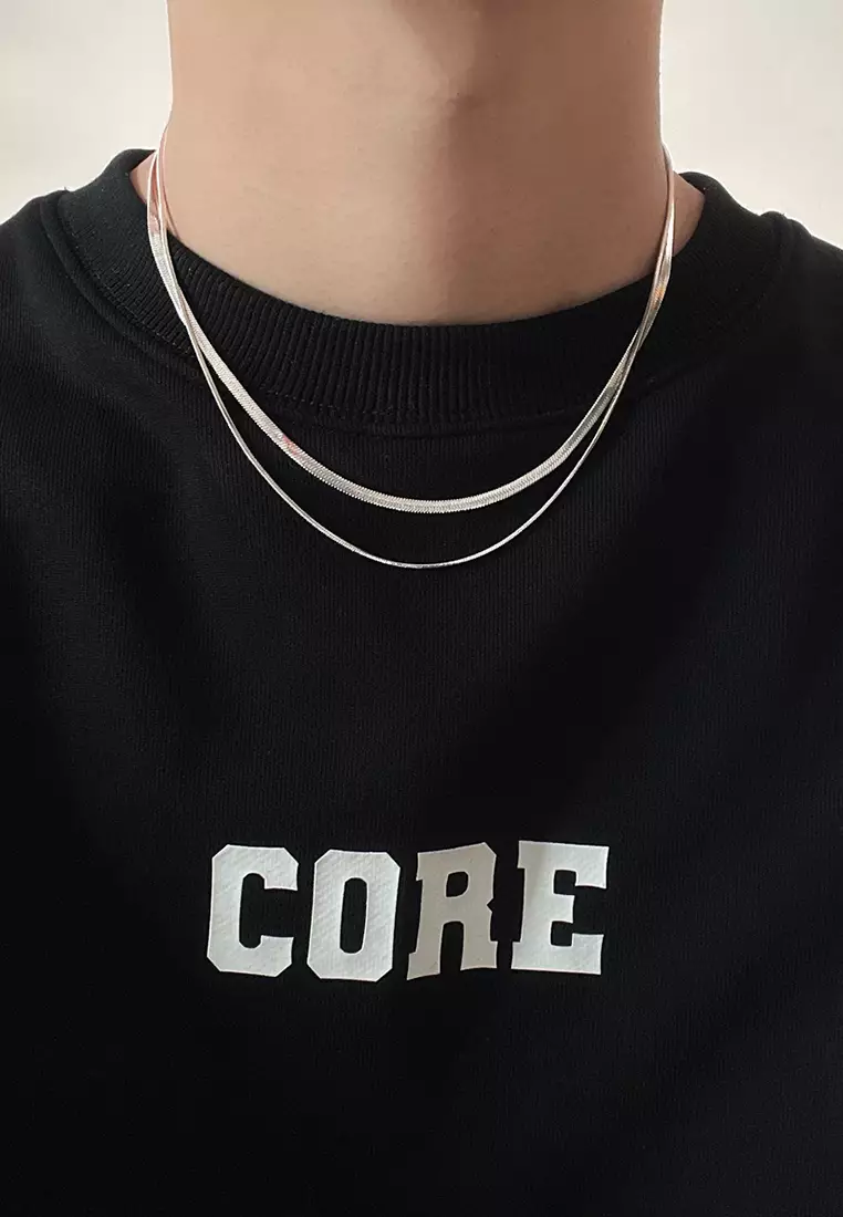 Kalung Pria Fashion Korea Double Kalung Titanium Anti-Menghitam Cowok Kotak Gratis silver