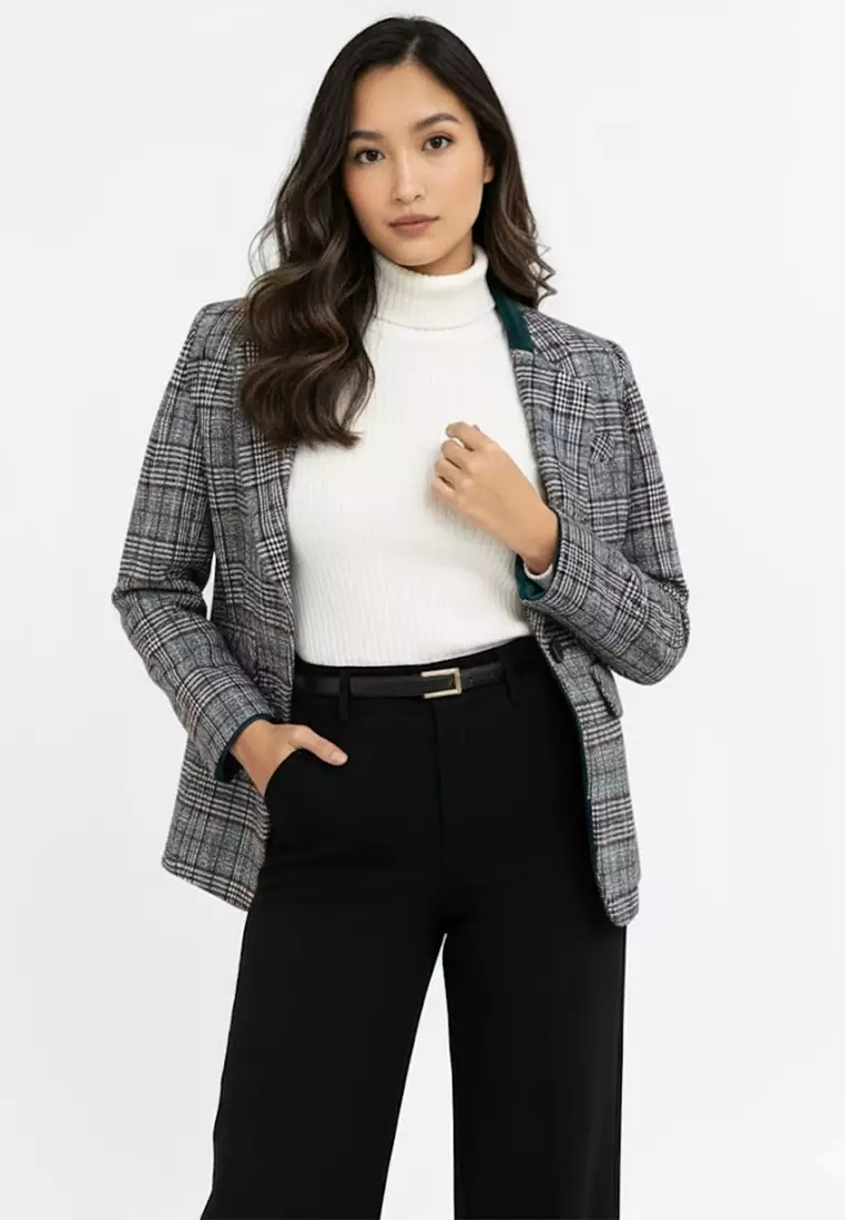 Woolen Plaid Blazer Jacket
