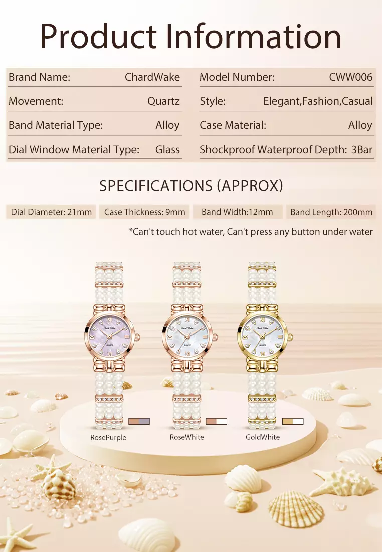 Jam Tangan Wanita Gelang Anti Air Original Fashion Korea Tali Mutiara Jam Tangan Cewek Goldwhite