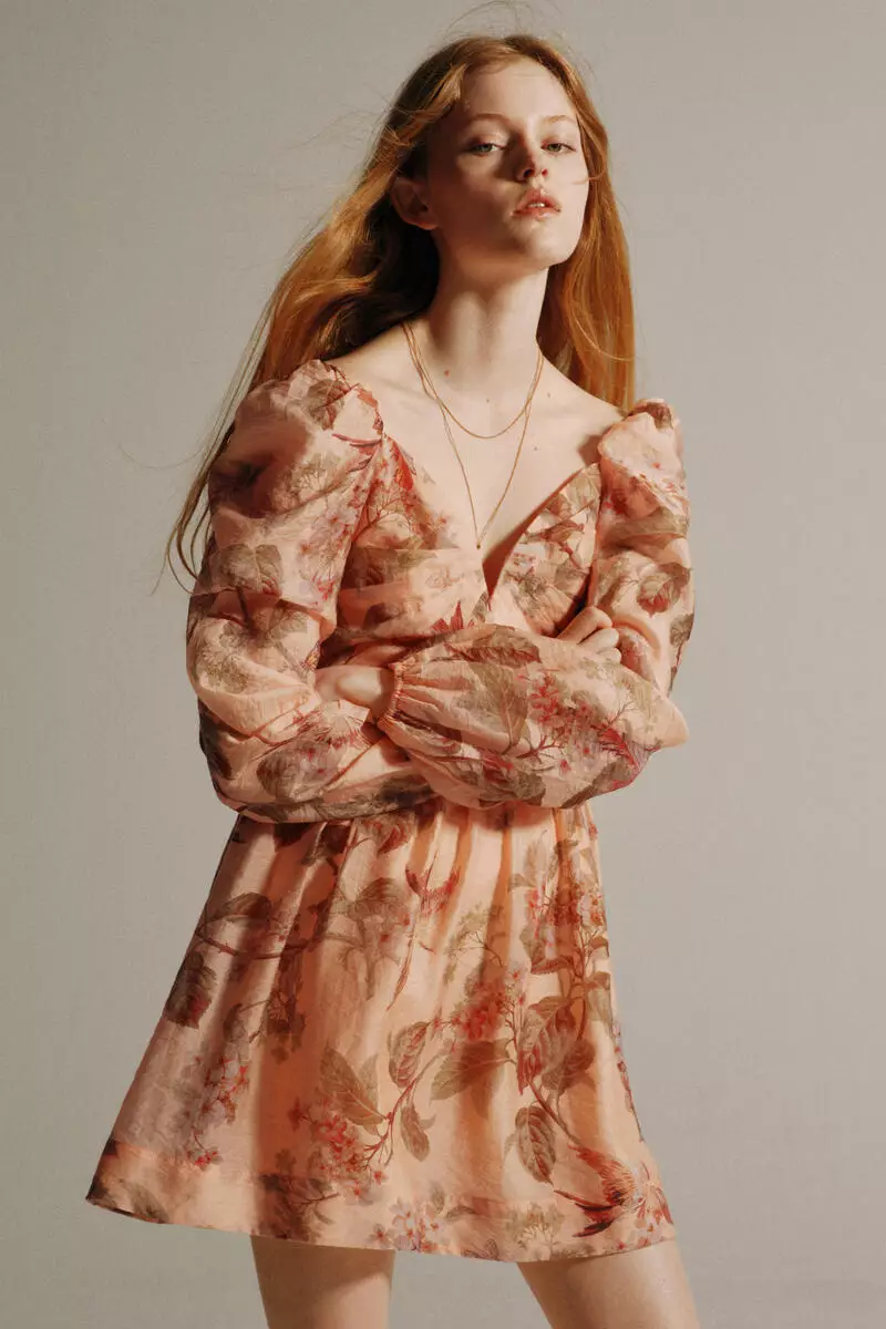 Tie-detail puff-sleeved dress