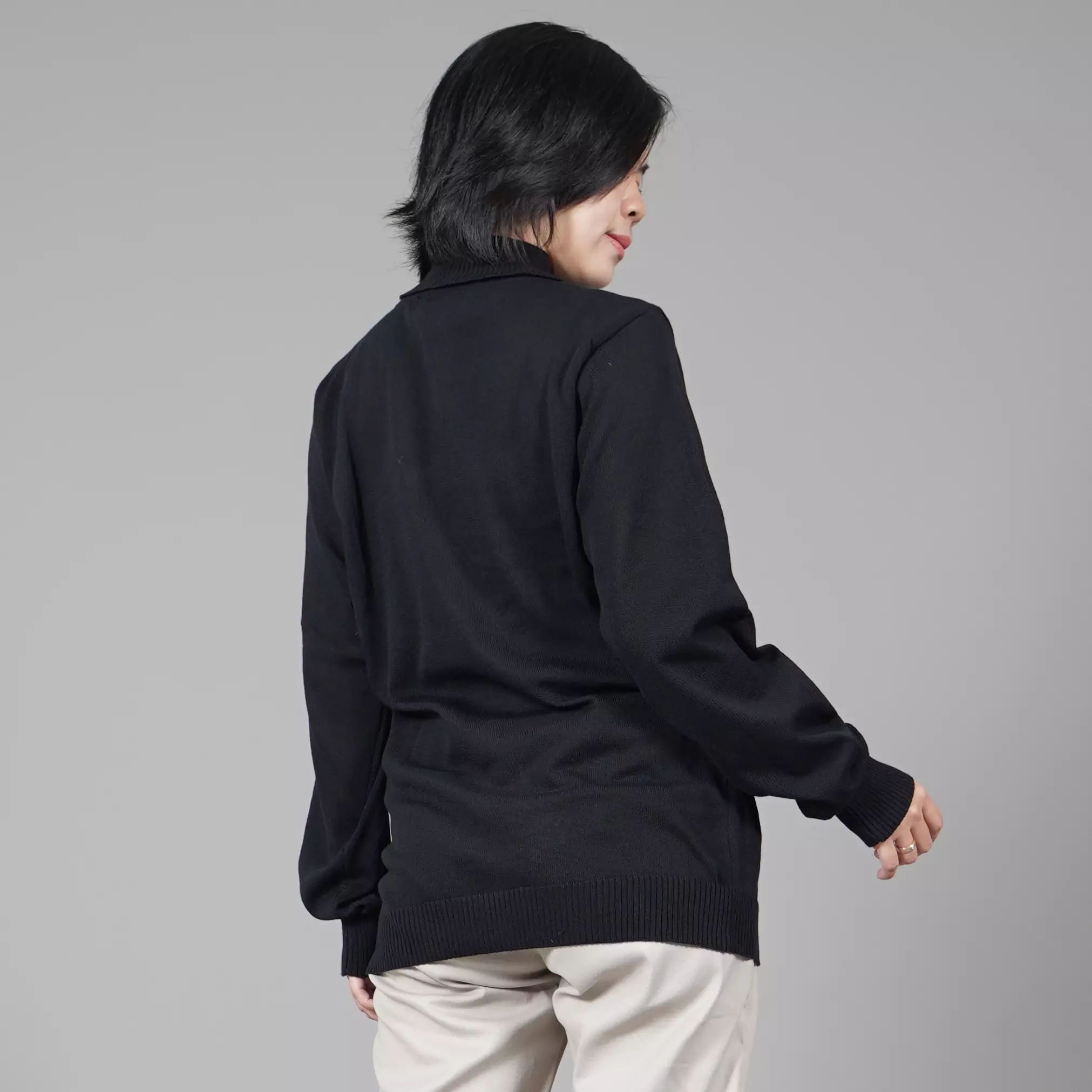  JEHOON Turtle Neck Wanita Knit Sweater Turtle Neck - HITAM