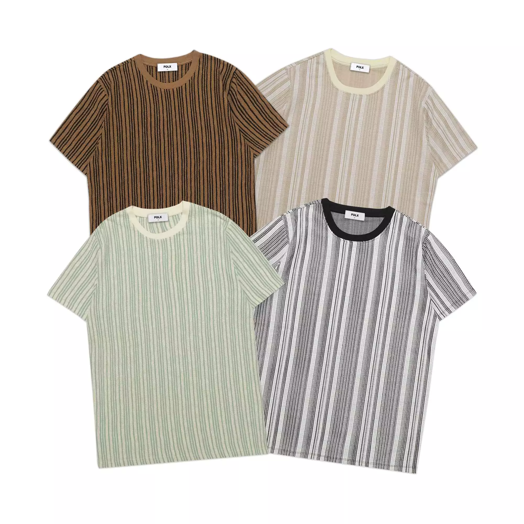 Vertical Stripes Knit T-Shirt Cream