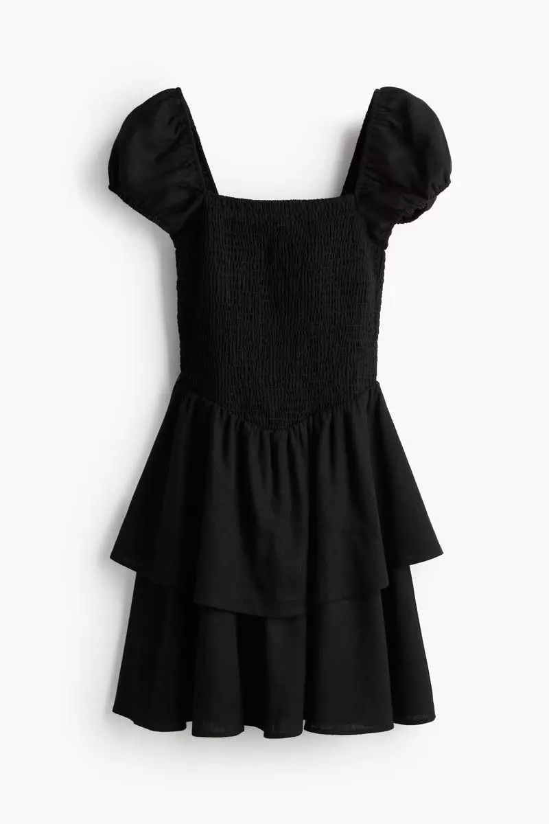 Tiered-skirt smocked dress