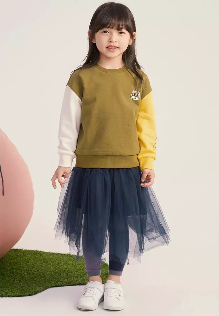 女大童短款卫衣主题图案印花撞色袖子卫衣