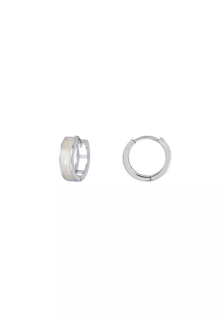 TOMEI Silver Whispers Collection, MOP Hoop Earrings