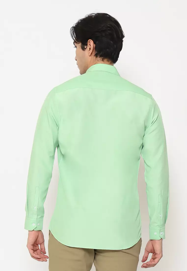 MAGINOT Kemeja Pria Basic Polos Panjang LIGHT GREEN