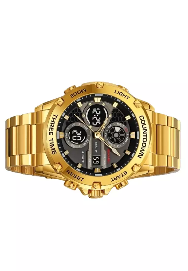 Jam Tangan Pria Digital Analog Tali Stainless Rantai 2502 ORIGINAL - Gold