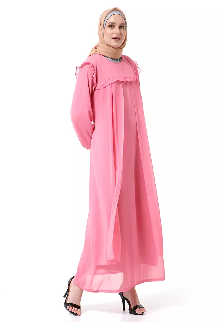 Syabrina Gamis Maxy Design Renda Fashion Muslimah Wanita High Quality - Dusty