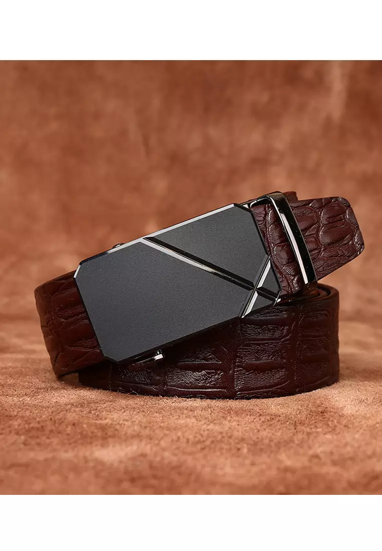 Automatic Buckle Embossed Grain Leather Belt CP1302