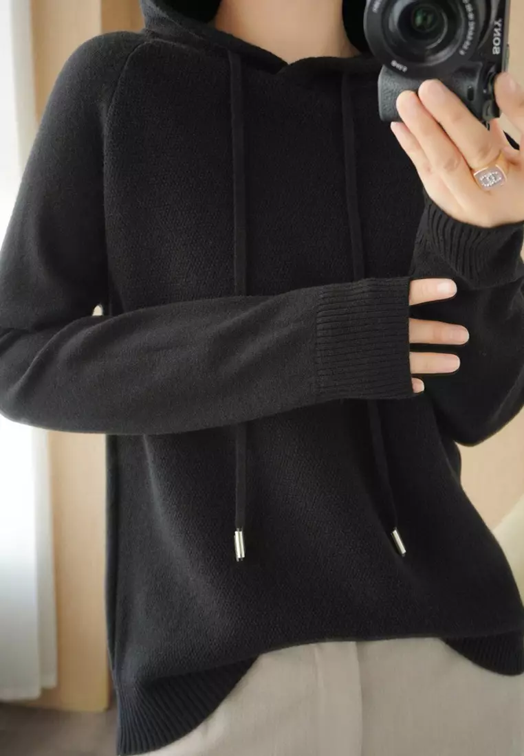 VANSASolid Color Hooded Knitted Sweater VCW-Kw-05232