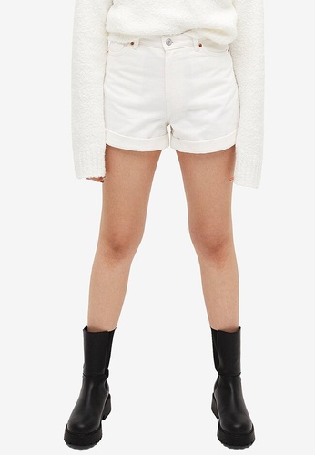 Monki Monki High Waisted White Off White Denim Shorts Size 27 Brand New With Tags 