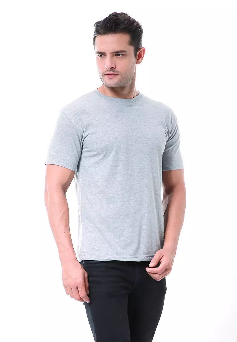 Aisley Atasan Pria Kaos Polos Lengan Pendek Casual T-Shirt Desain Simple Material Cotton ORIGINAL - Gray