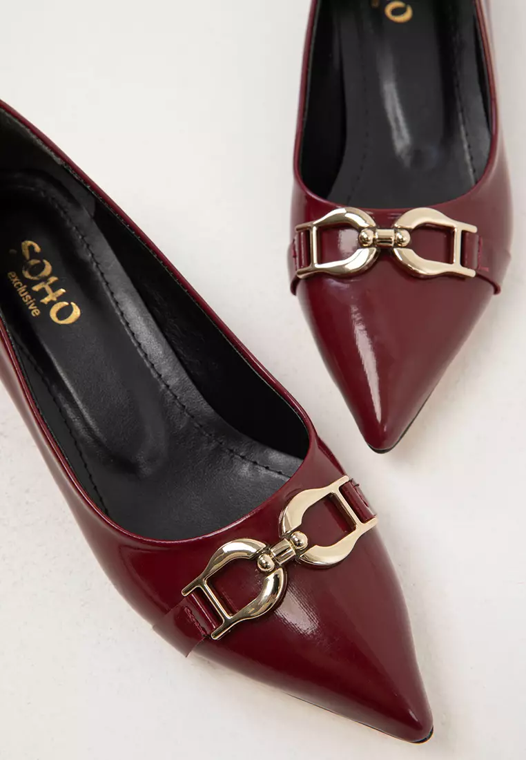 Claret Red Patent Leather 19546 Model Classic Women's Heeled Shoes
