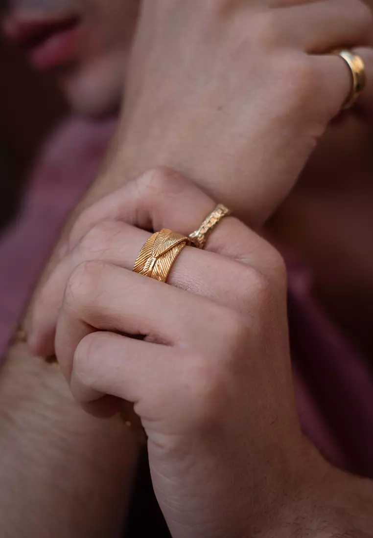 Men's Silver Feather Band Ring – Gold-Plated