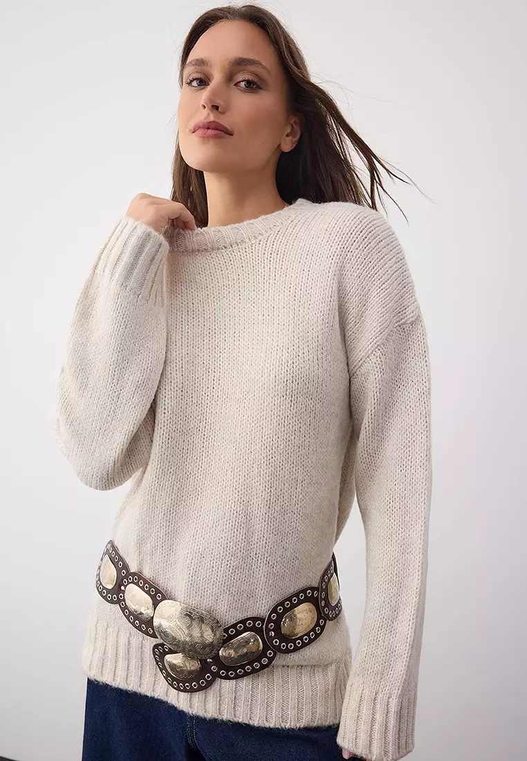 Wardrobe Essentials Stone Soft Texture Wide Cut Basic Knit Sweater | Twoaw26Kz00073