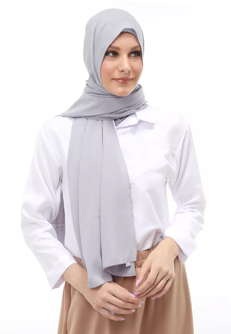 Cindy Hijab Pashmina Panjang Wanita Motif Polos Relaxed Fit - Abu