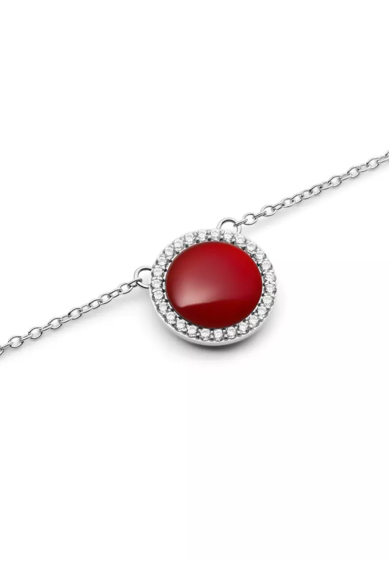 Audrey Necklace Red Agathe Silver - Unisex Necklace for women and men stainless steel Necklace DW Official Authentic Original kalung perempuan lelaki DW