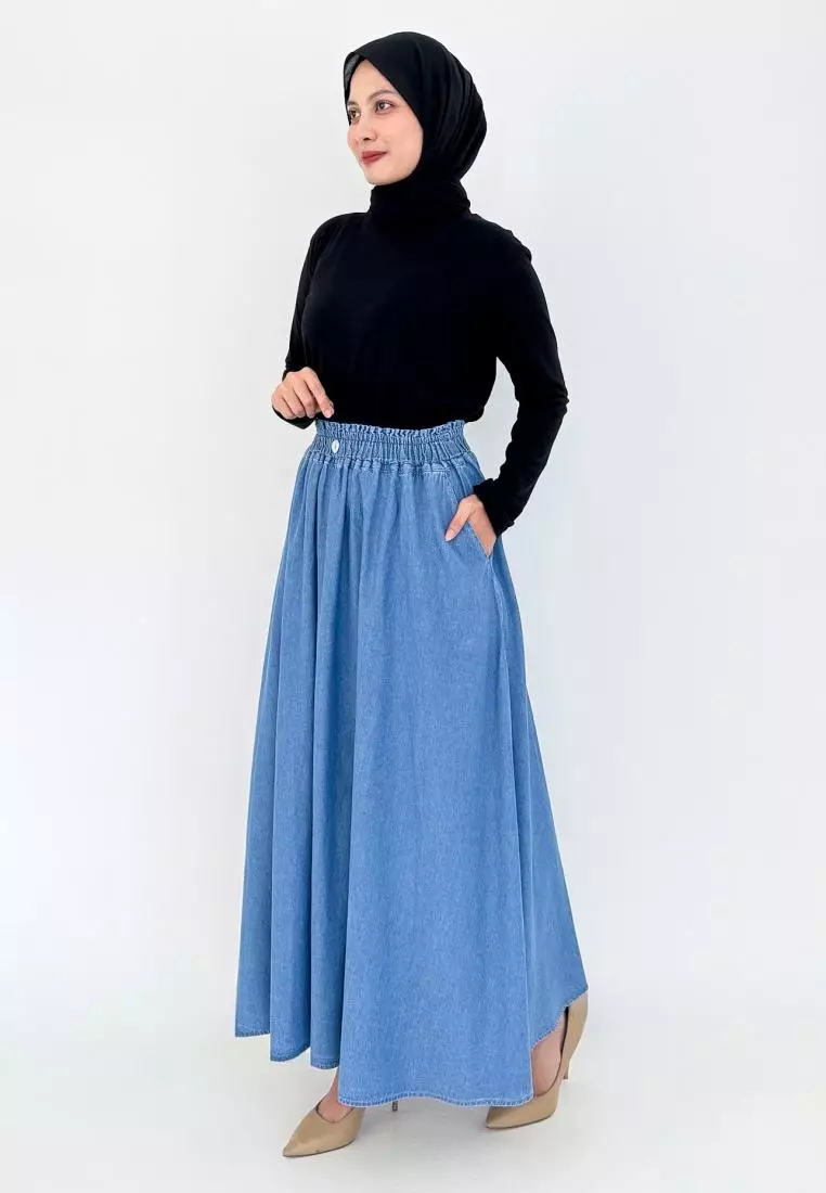 Calista Denim Skirt (Rok Jeans A-Line) BIRU MUDA