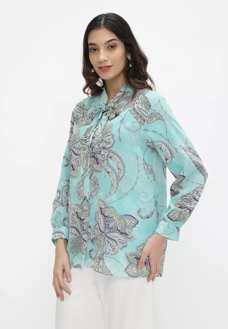 Paisley Blouse Korean Look Sky Blue By Brilliant Girl Warna BIRU