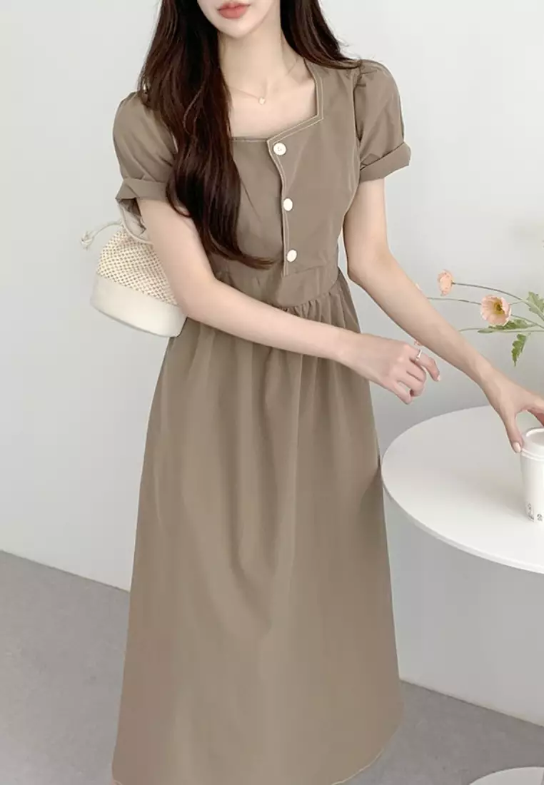 法式復古方領時尚連衣裙CA26033036BW