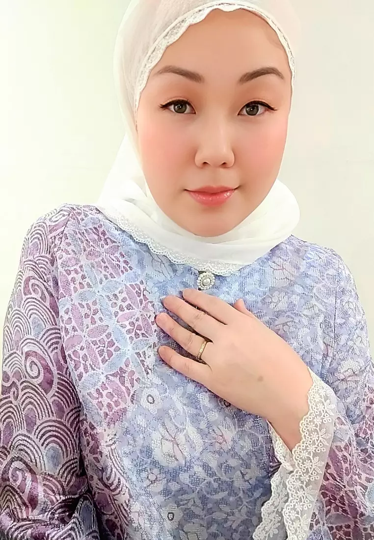 Premium Batik Dark Lilac long modern Baju Kurung Satin pleated wrap Skirt