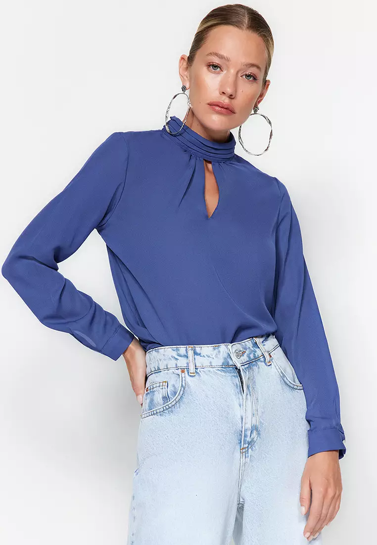 Navy blue high outlet neck blouse