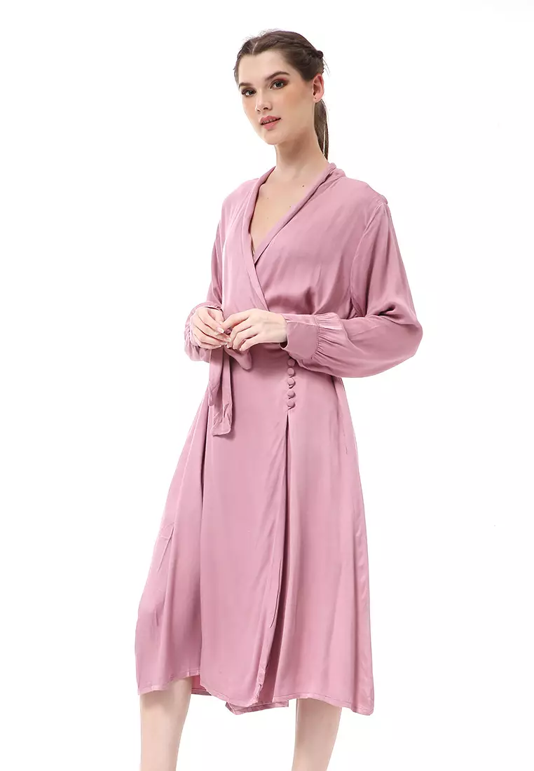 Rachel Dress Wanita Lengan Panjang Busui Frendly Model Stylish Material Cotton Rayon ORIGINAL - Dusty Pink