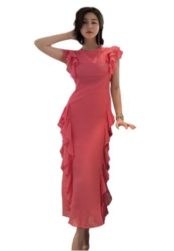 Sunnydaysweety red Korean Style Chiffon Slim Long Fishtail One-Piece Dress A21051301RD 99563AA3925127GS_1