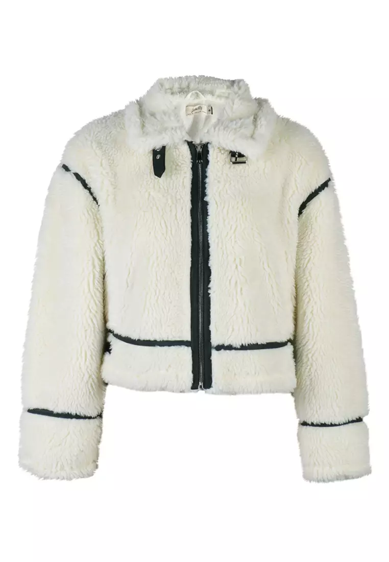 奶油色人造羊毛皮飛行員夾克