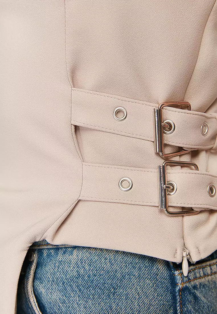 Strapless Blouse with Belt Buckle