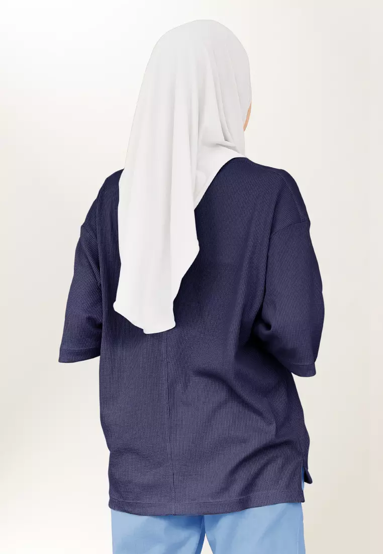 Zelena - Waffle Tshirt Basic | Kaos Waffle | Atasan Casual Sporty - Blue Black