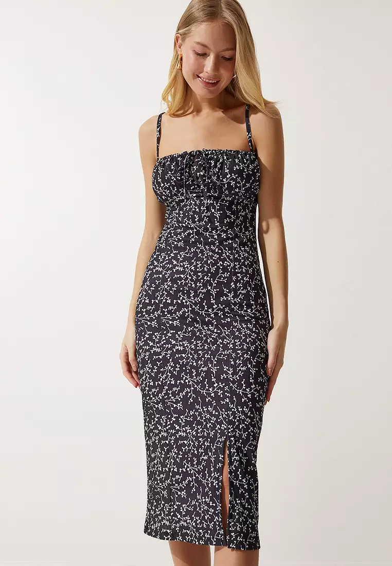 Pattern Slit Midi Dress