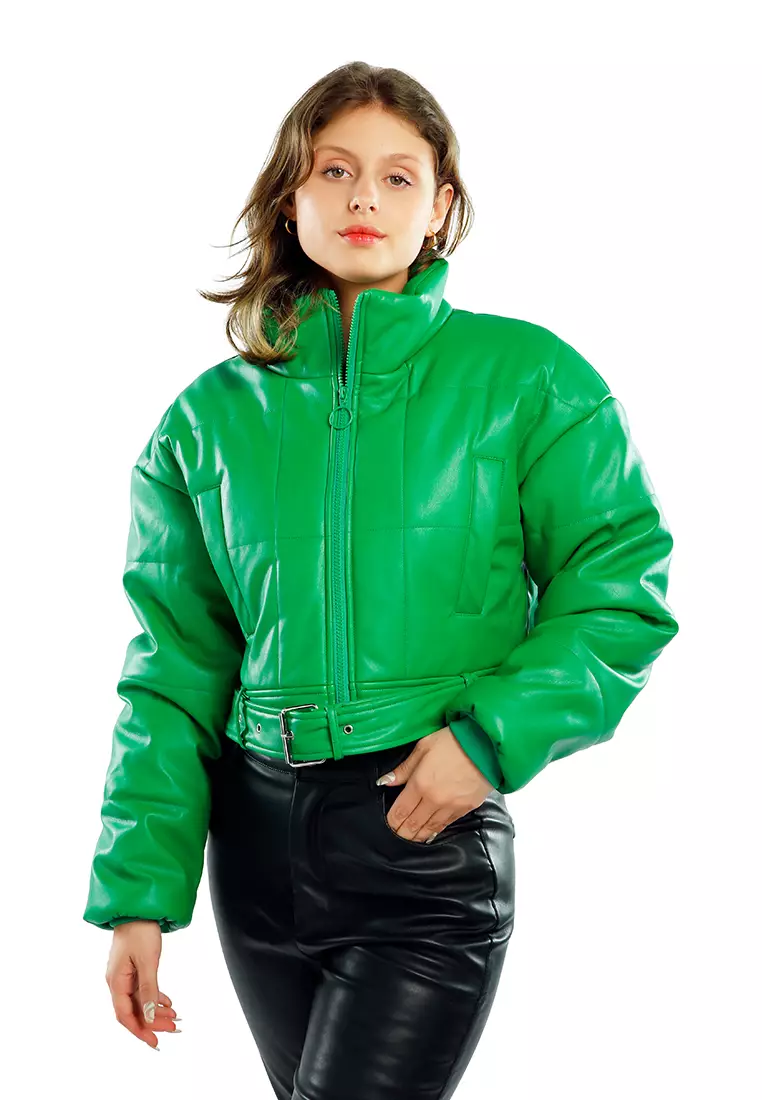 Lime green cropped cheap puffer jacket