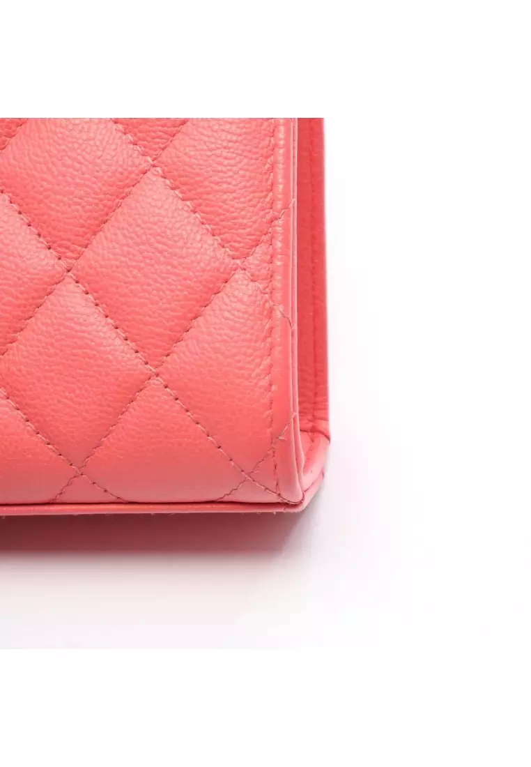 Pre-Loved Chanel Half Coco Mark matelasse phone case chain shoulder bag Caviar skin Pink red silver hardware