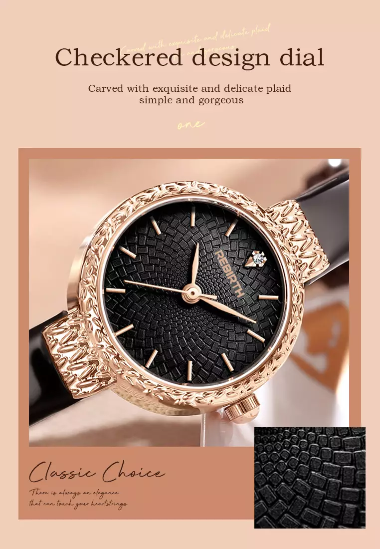 Jam Tangan Wanita Korea Original Anti Air Kuarsa Tali Kulit Jam Wanita Kecil Jam Tangan Cewek roseblack