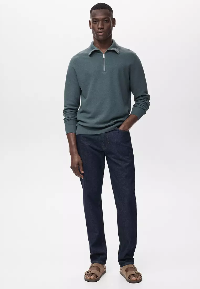 Microstructure Sweater With Zipper Collar