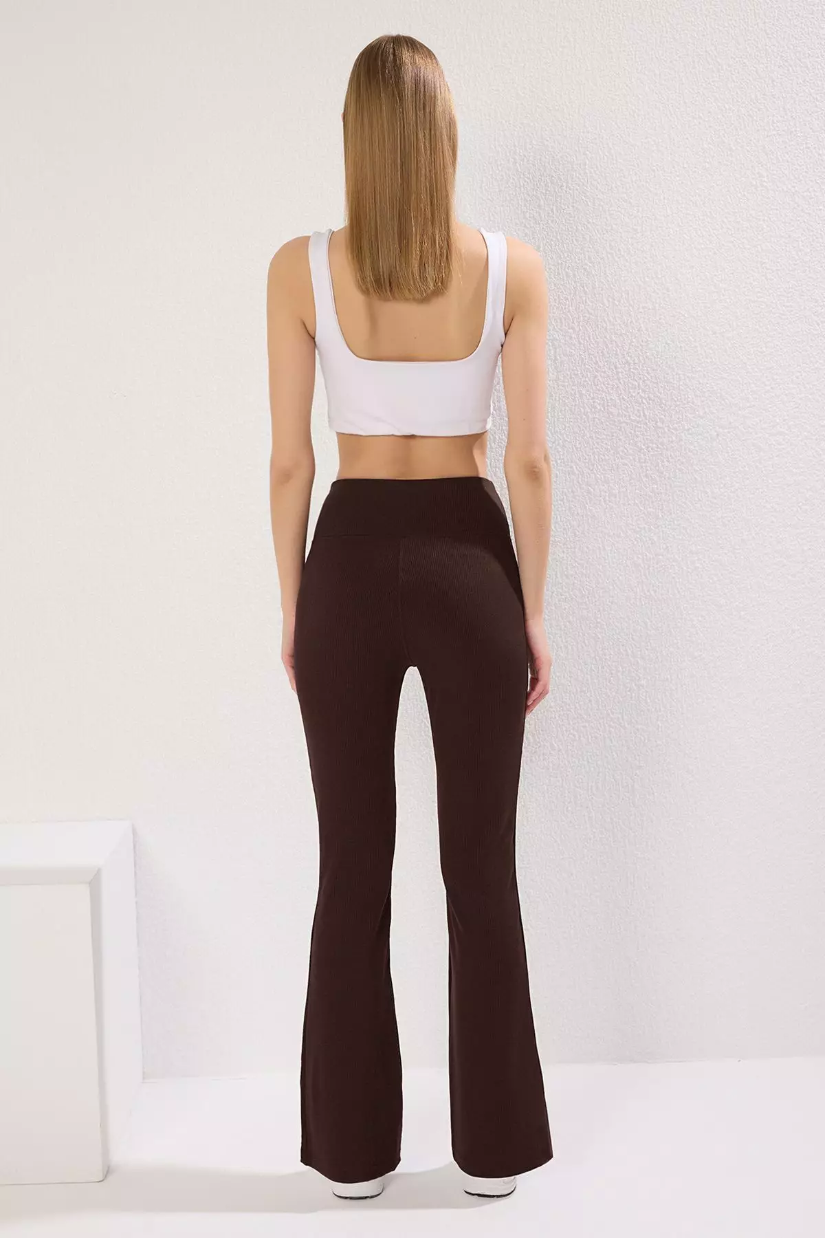 Dark Brown Ribbed Spanish Leg Yoga Knitted Sports Leggings Twoaw23Ty00011