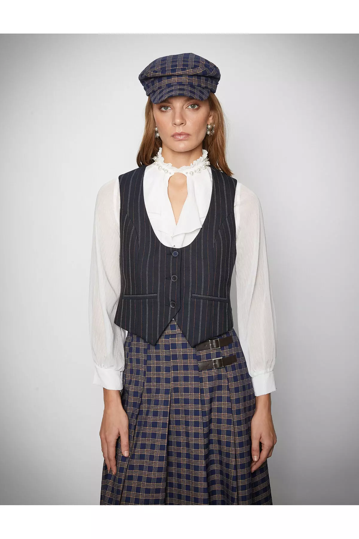 Striped U-Neck Crop Blazer Vest