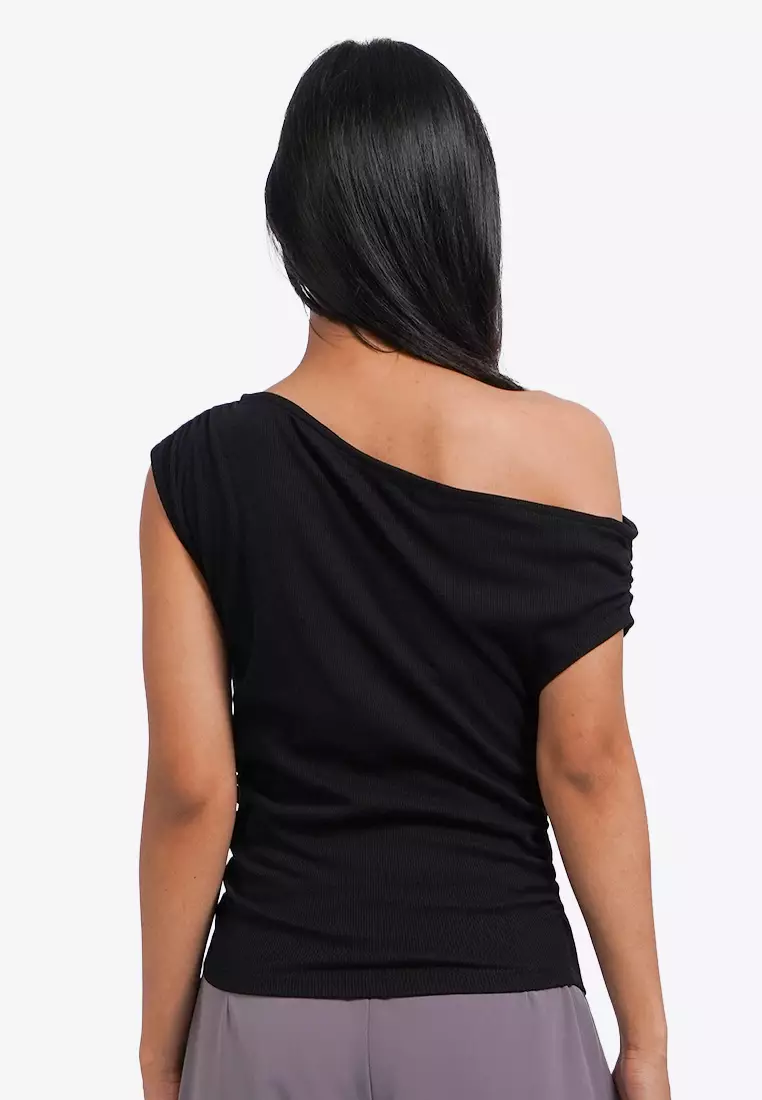 Asymmetrical Sleeveless Ruched Top