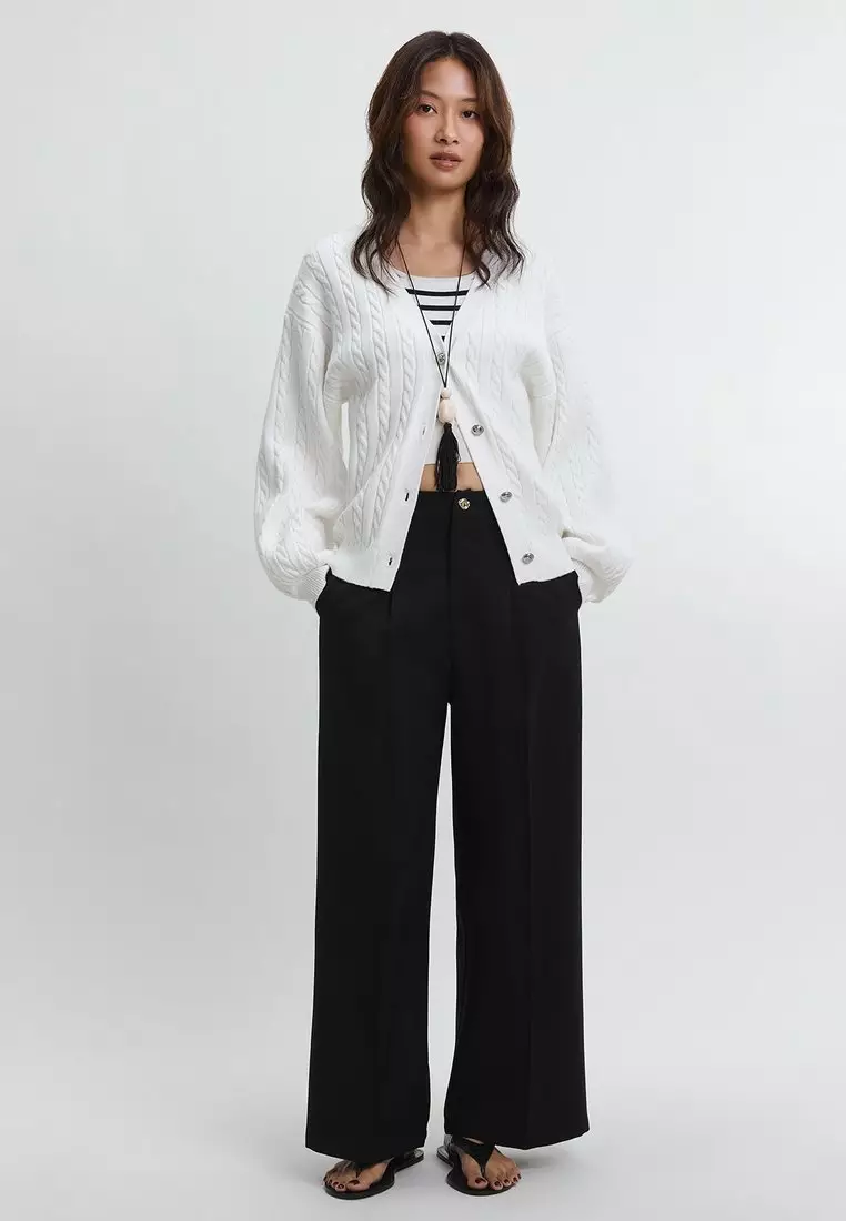 Knit Balloon Sleeve Cardigan - Ivory
