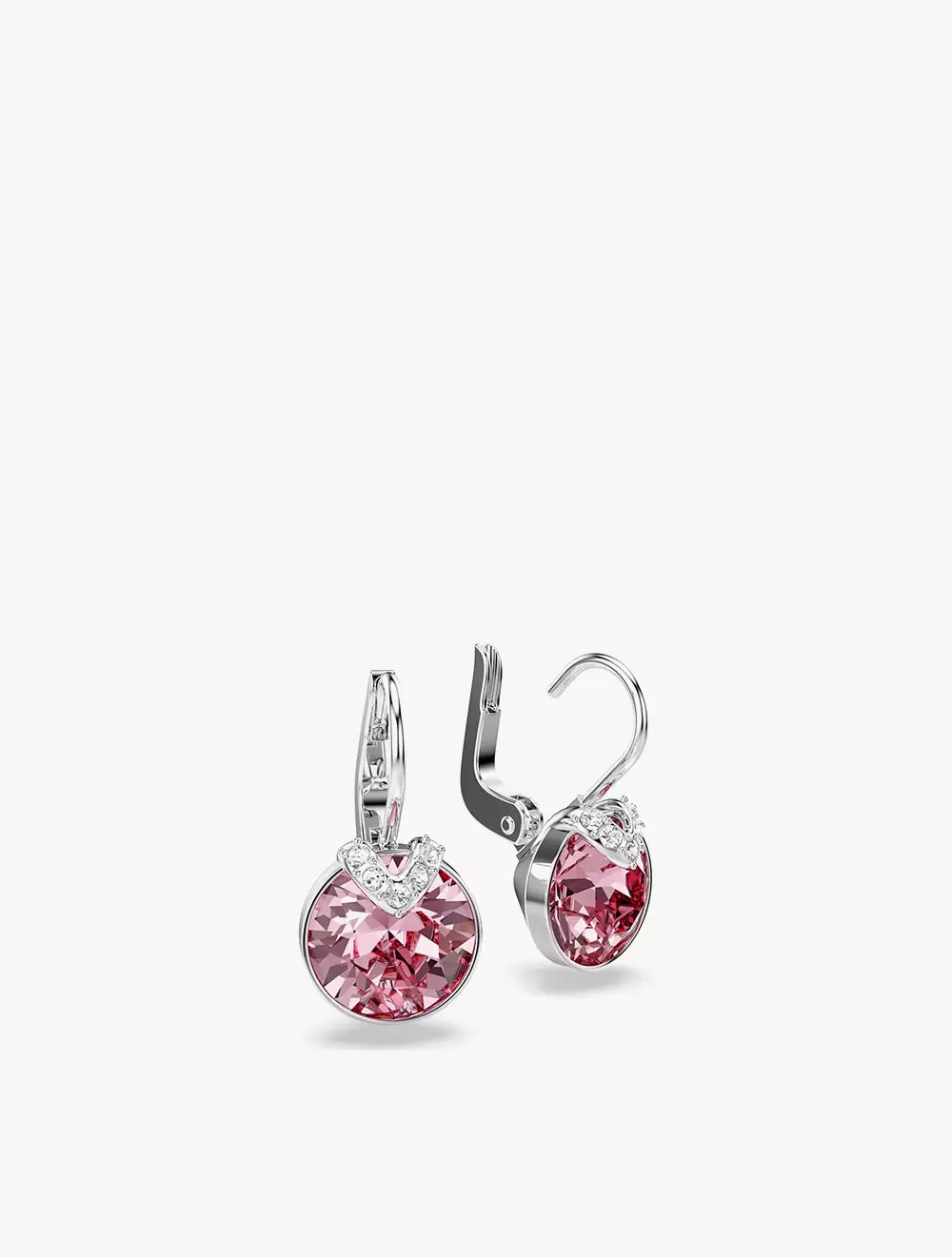 Bella V drop earrings, Round cut, Pink, Rhodium plated