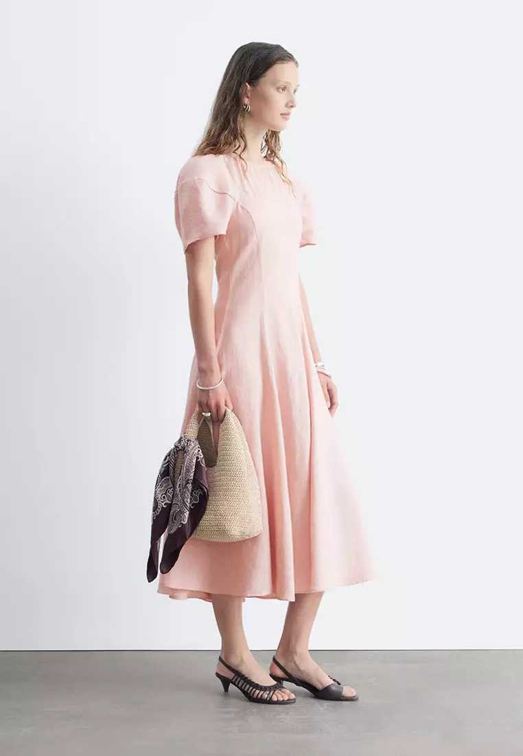 Flared Linen Midi Dress